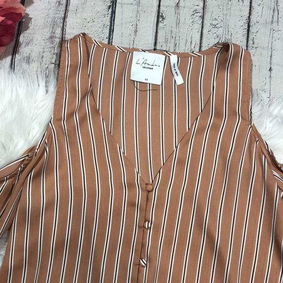 CLEARANCE L'Academie V-neck Cold Shoulder Striped Blouse - Picture 8 of 13